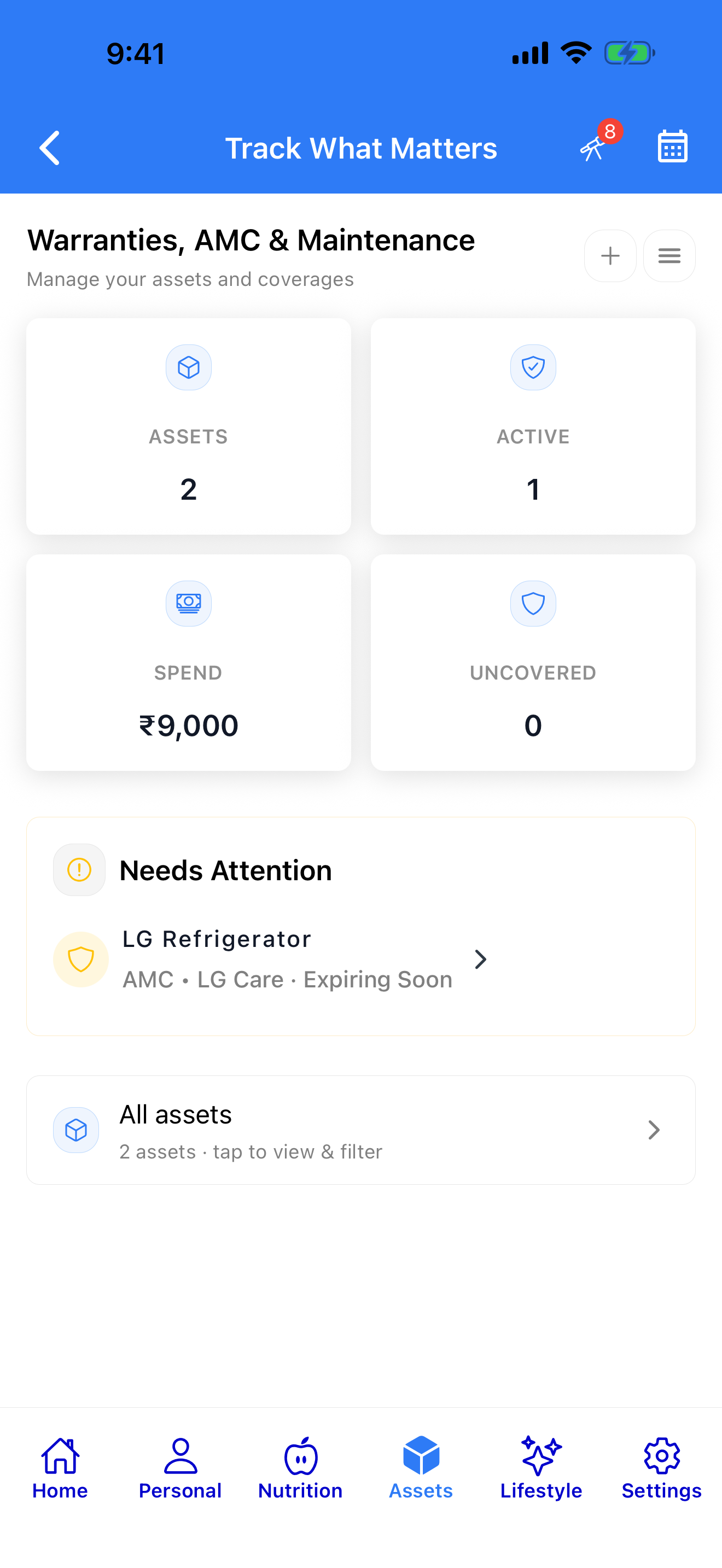 Warranty and AMC coverage with expiry alerts