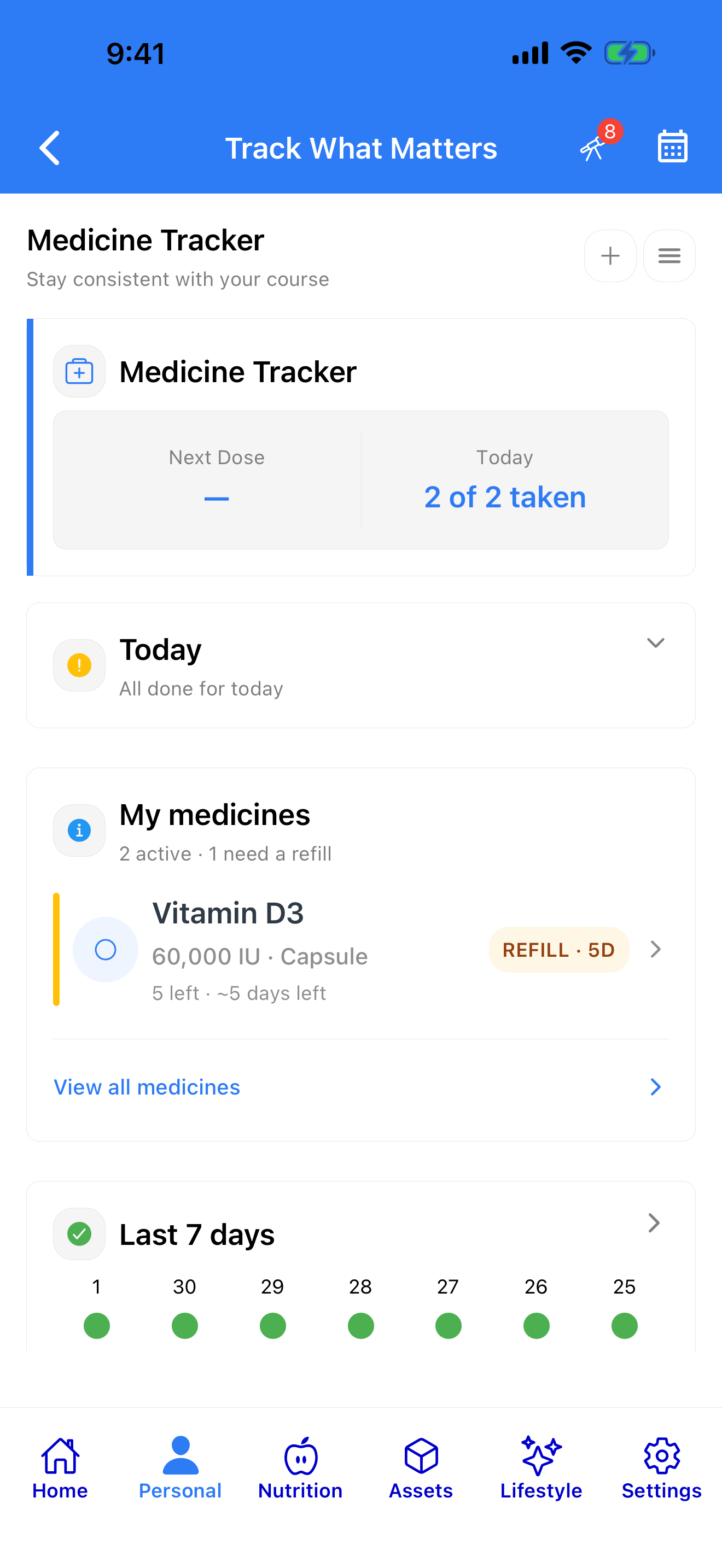 Today's doses with an active streak