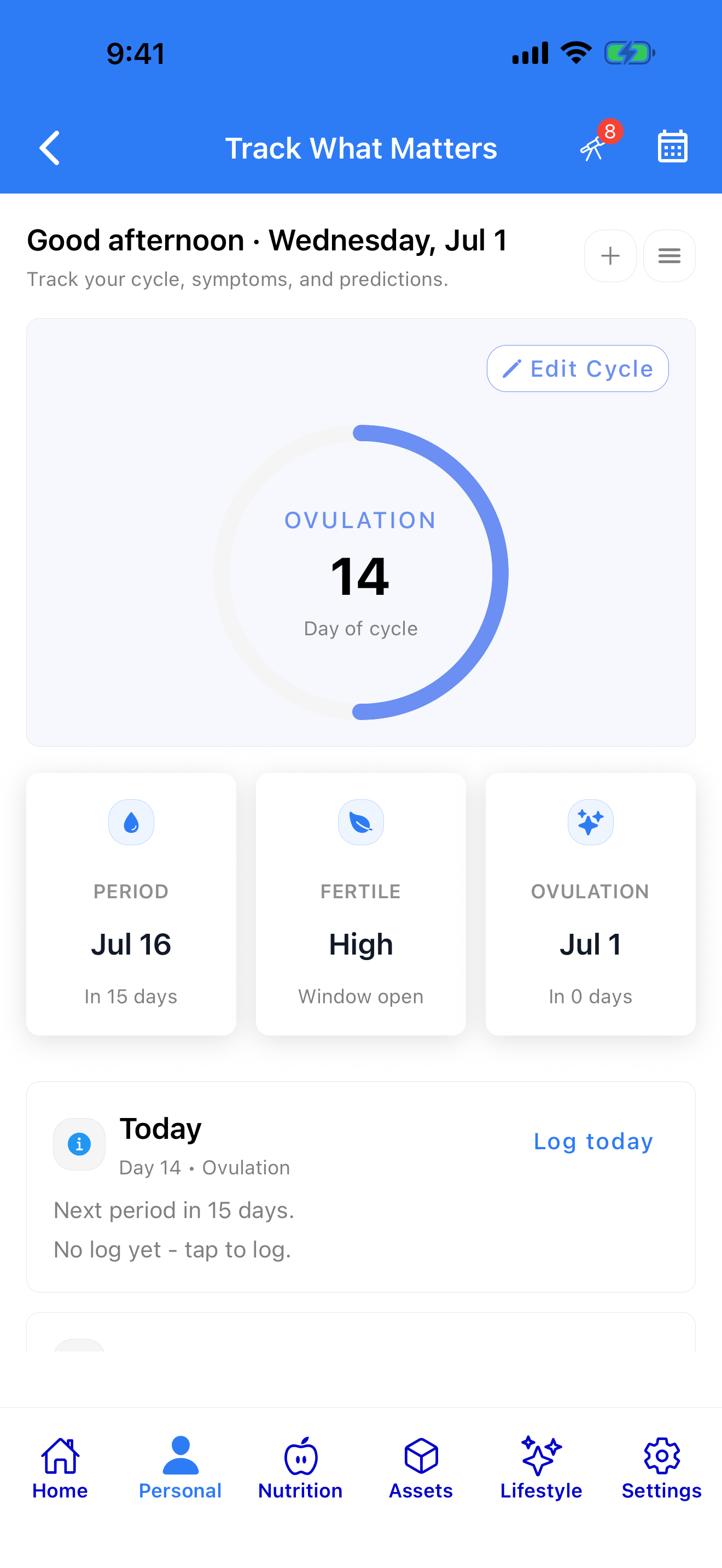 Cycle ring with period and fertile-window predictions